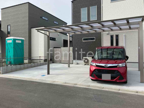 カーポート2台(ワイド) LIXIL ネスカF 人感センサーライト タカショー オプティS 駐車場ガレージ床 土間コンクリート 伸縮目地