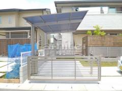 電動跳ね上げ式門扉 門柱移設 化粧砂利敷き