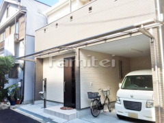 柱なし雨除け屋根 LIXILスピーネ1階 ベランダ屋根 レギュラーテラス2階