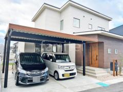 カーポート2台(ワイド) ツイン YKKAP 木製調 ジーポートPro 積雪50cm対応 フラット屋根 折板屋根