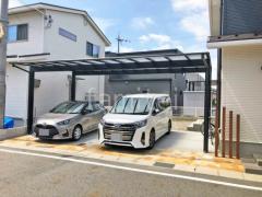 カーポート3台 (横ワイド トリプル) 三協アルミ スカイリード 奥行勾配 両側支持 フラット屋根