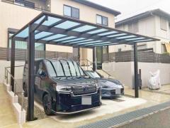 カーポート2台(ワイド) ツイン YKKAP 木製調 エフルージュ FIRST フラット屋根