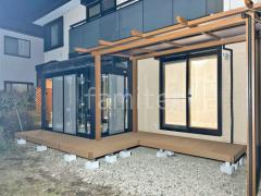 1階テラス屋根 (雨除け) YKKAP フル木製調 サザンテラス パーゴラタイプ フラット屋根 スタンダード 壁付